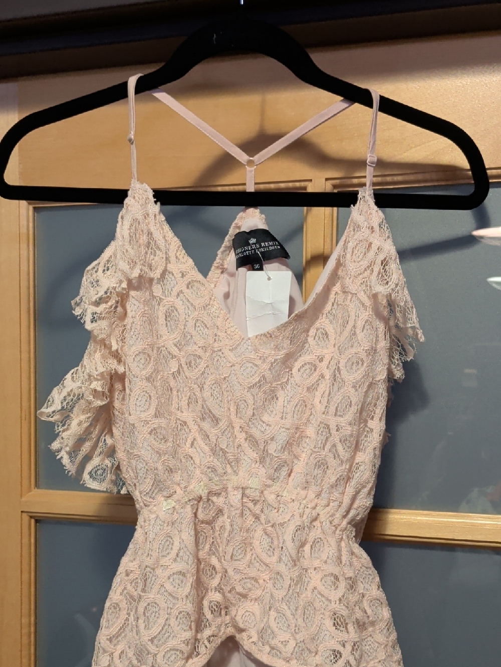 Lace Ruffle Spaghetti Strap Dress Top in Blush